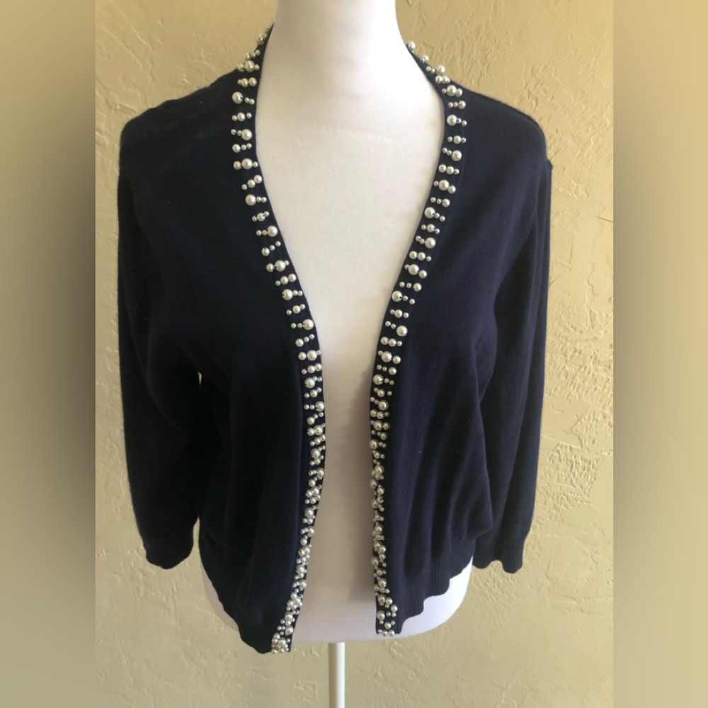 Navy blue with pearl edged short length sweater